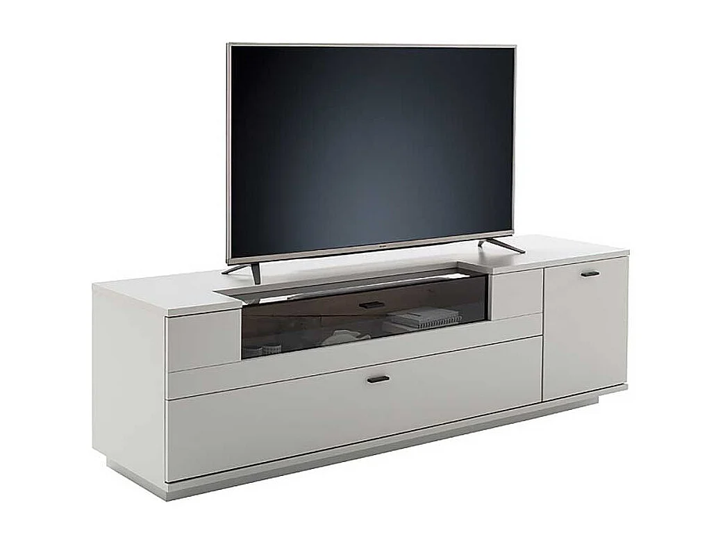 Unterschrank Fernseher modern in Lichtgrau und Wildeiche Holzoptik 195 cm breit