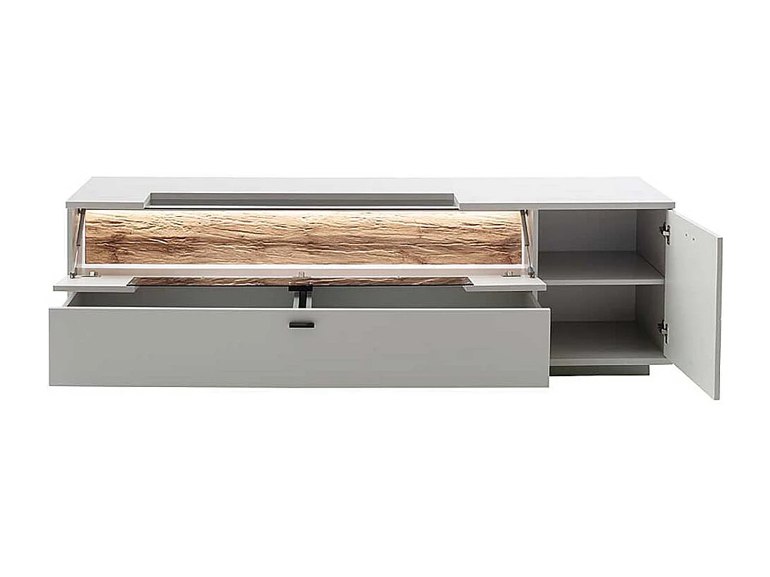 Unterschrank Fernseher modern in Lichtgrau und Wildeiche Holzoptik 195 cm breit