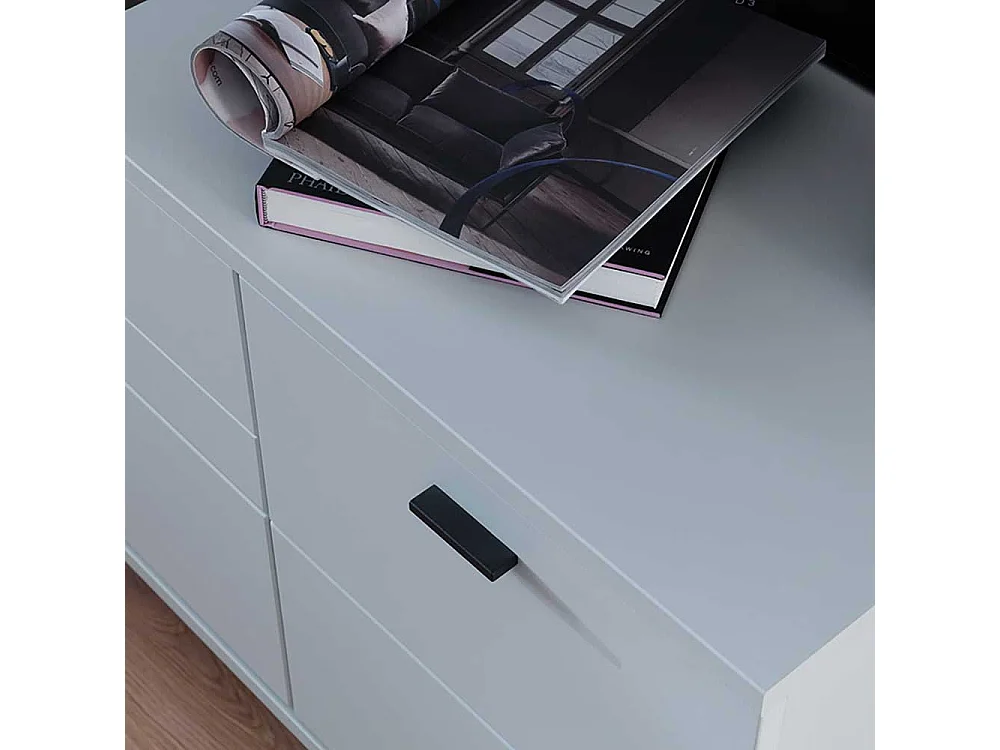 Unterschrank Fernseher modern in Lichtgrau und Wildeiche Holzoptik 195 cm breit