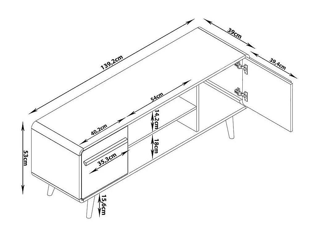 TV Lowboard Fernsehboard mit Türen 139 cm breit