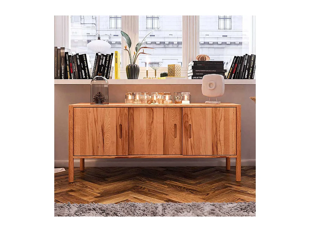 Lowboard mit Schiebetüren aus Wildbuche Massivholz 142 cm breit