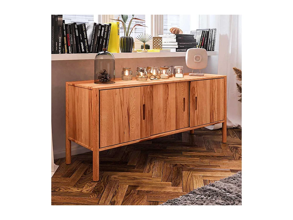 Lowboard mit Schiebetüren aus Wildbuche Massivholz 142 cm breit