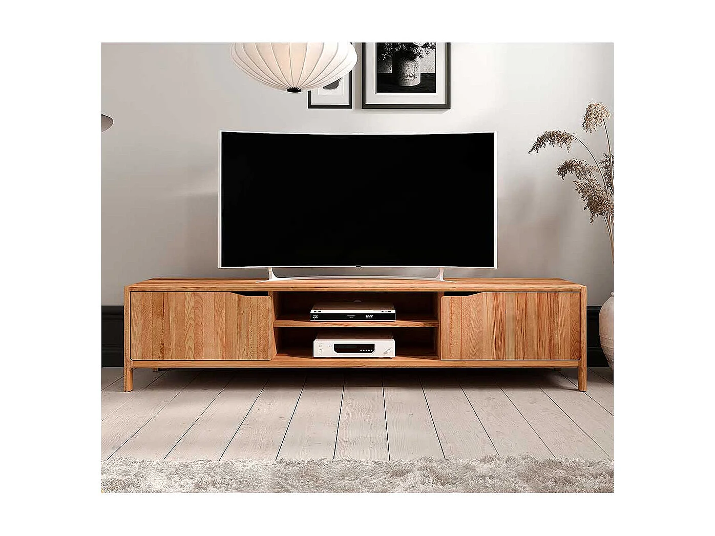 TV Board Lowboard mit Türen aus Kernbuche Massivholz