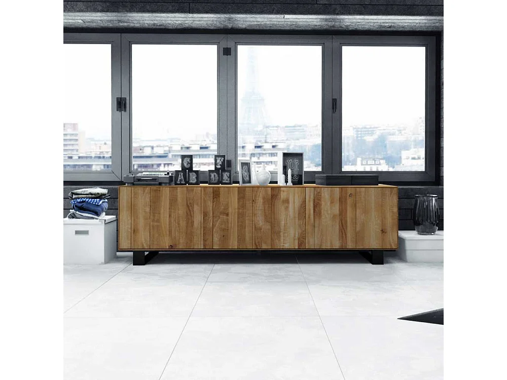 Massivholz Lowboard aus Wildeiche geölt Stahl