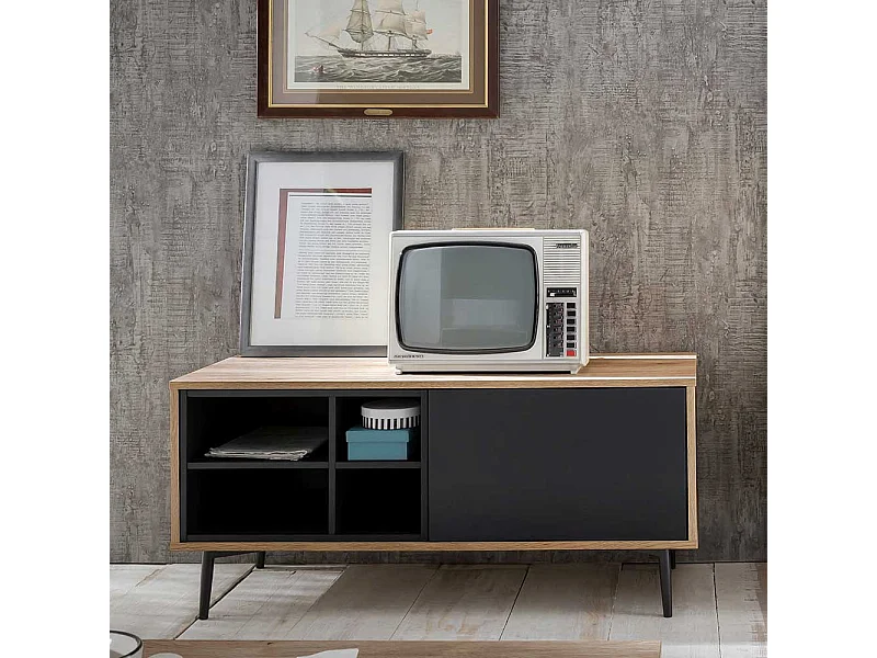 TV Schrank in Anthrazit und Holz Naturfarben 1-türig