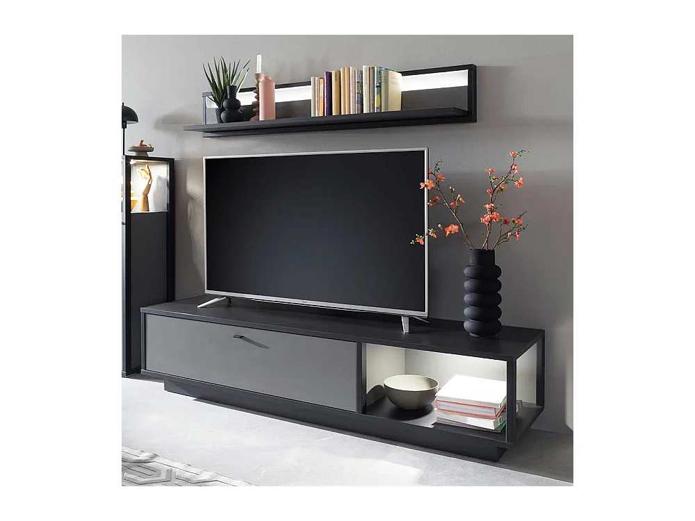 TV Tisch in Grau einer Schublade & offenem Fach