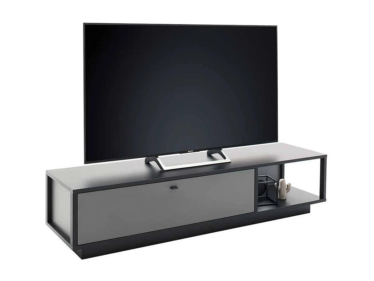 TV Tisch in Grau einer Schublade & offenem Fach