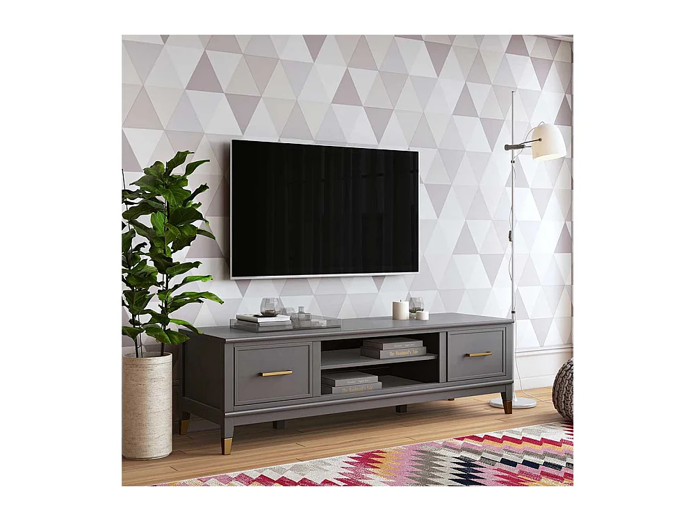 TV Board mit Türen Grau und Goldfarben