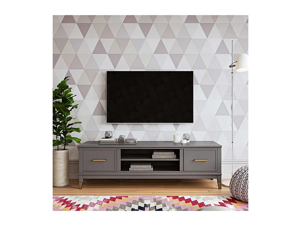 TV Board mit Türen Grau und Goldfarben