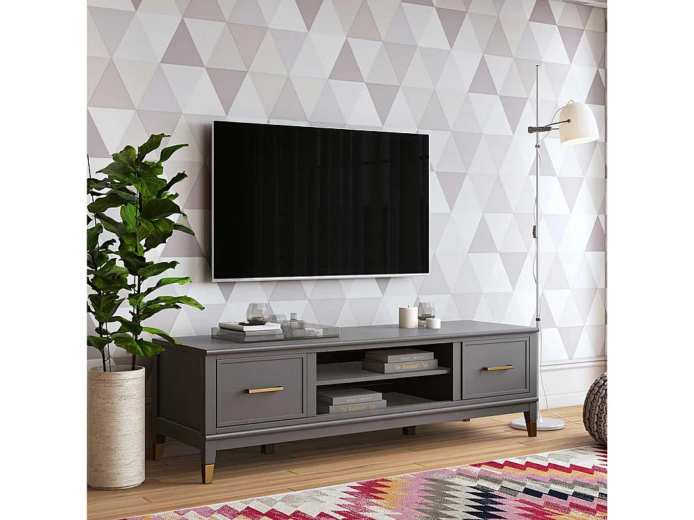 TV Board mit Türen Grau und Goldfarben