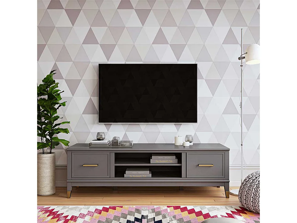 TV Board mit Türen Grau und Goldfarben