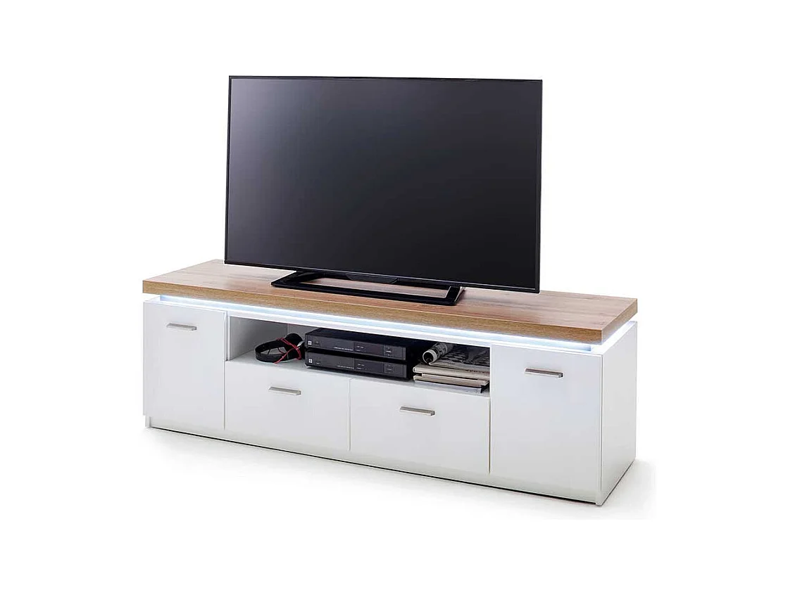 TV Schrank in Weiß und Wildeichefarben LED Beleuchtung