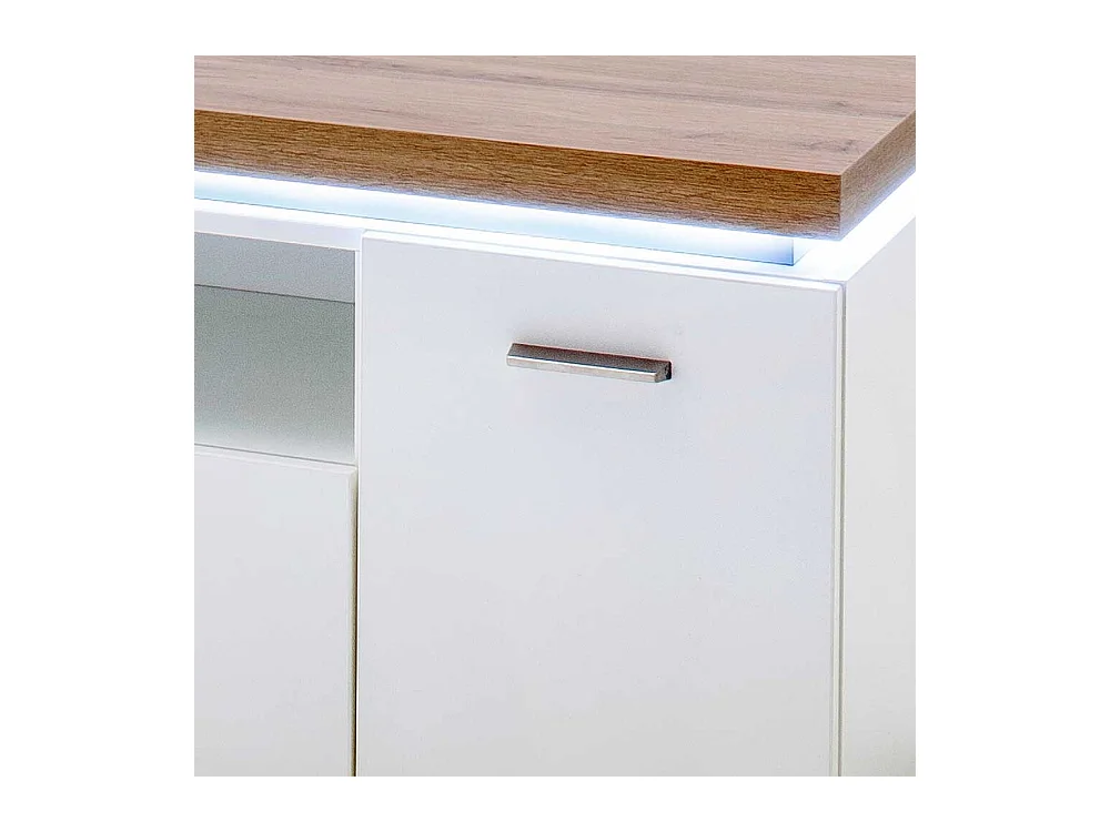 TV Schrank in Weiß und Wildeichefarben LED Beleuchtung