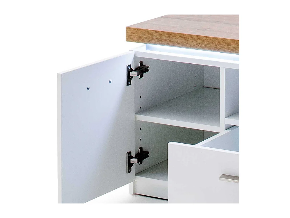 TV Schrank in Weiß und Wildeichefarben LED Beleuchtung