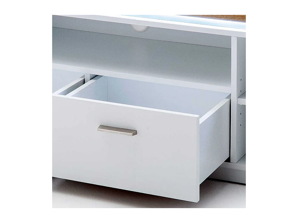 TV Schrank in Weiß und Wildeichefarben LED Beleuchtung