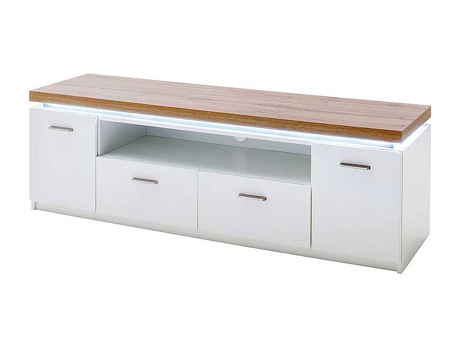 TV Schrank in Weiß und Wildeichefarben LED Beleuchtung