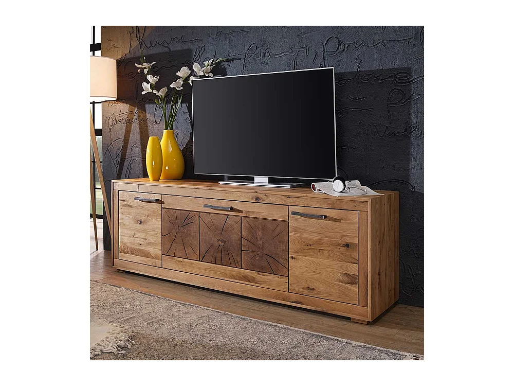 TV Board aus Wildeiche Massivholz rustikalen Look