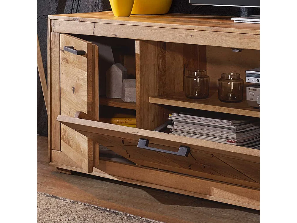 TV Board aus Wildeiche Massivholz rustikalen Look