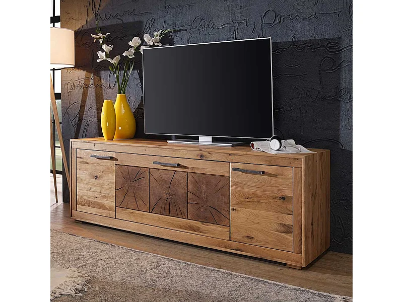 TV Board aus Wildeiche Massivholz rustikalen Look