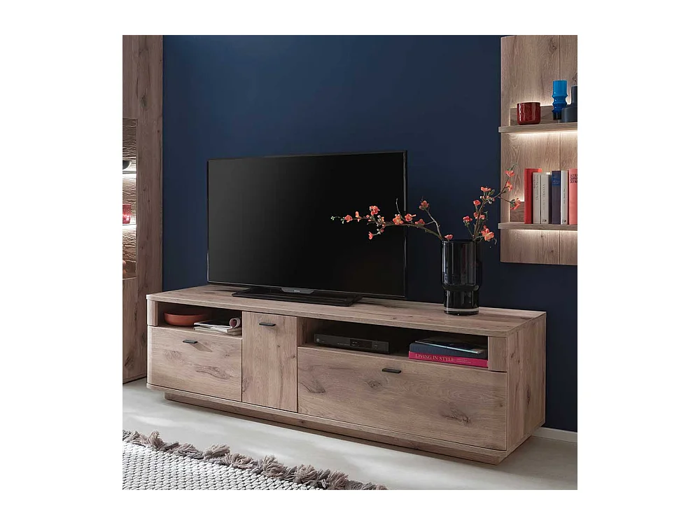 Fernsehmöbel in Wildeichefarben zwei Schubladen und Tür