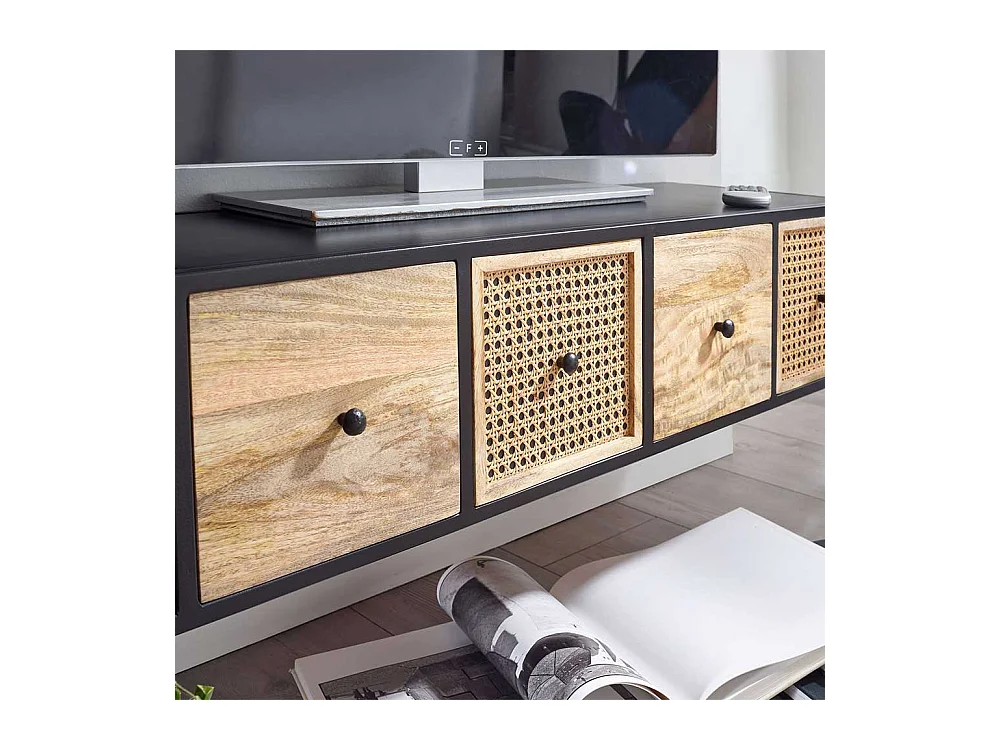 TV Hängeboard 150 cm breit vier Schubladen Rattan Geflecht