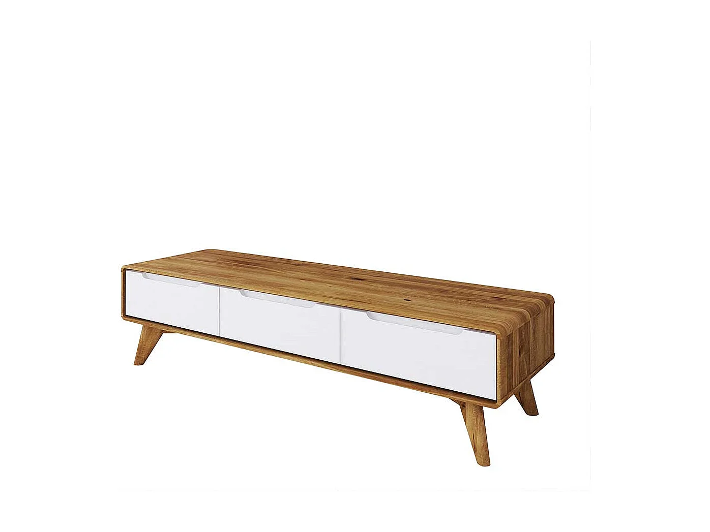 TV Lowboard in Weiß und Wildeiche drei Schubladen