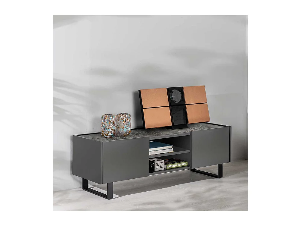 Phonomöbel Grau in modernem Design 140 cm breit 45 cm hoch