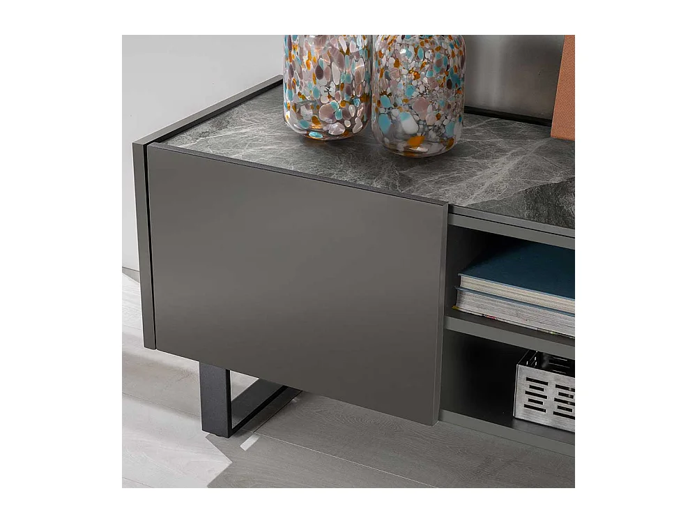 Phonomöbel Grau in modernem Design 140 cm breit 45 cm hoch