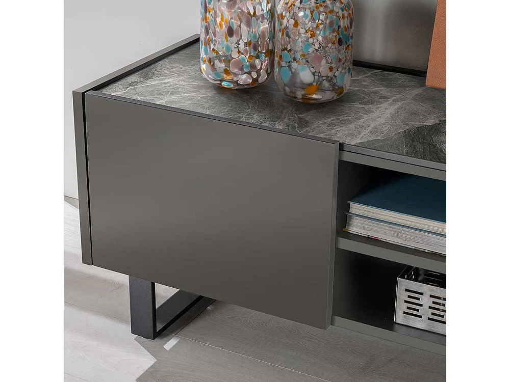 Phonomöbel Grau in modernem Design 140 cm breit 45 cm hoch