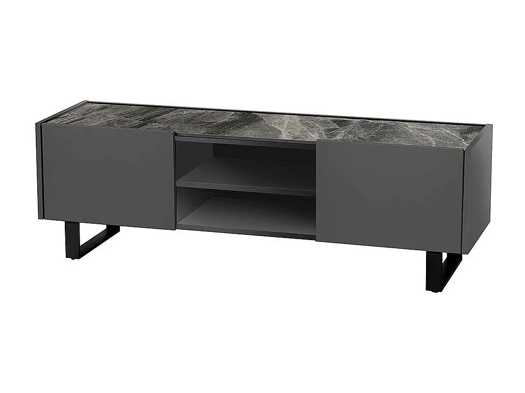 Phonomöbel Grau in modernem Design 140 cm breit 45 cm hoch