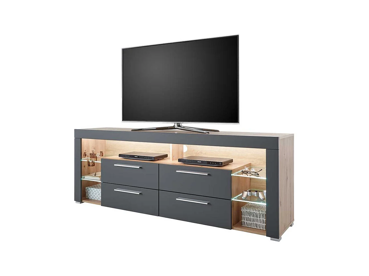 TV Möbel in Grau und Asteiche Optik mit