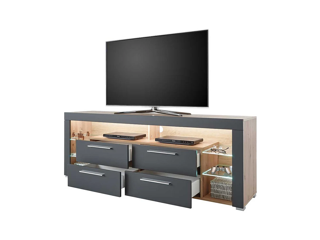 TV Möbel in Grau und Asteiche Optik mit