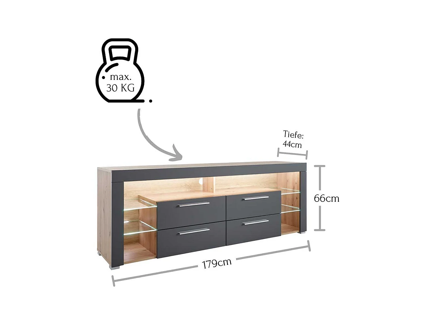 TV Möbel in Grau und Asteiche Optik mit