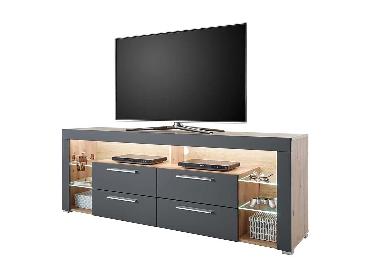 TV Möbel in Grau und Asteiche Optik mit