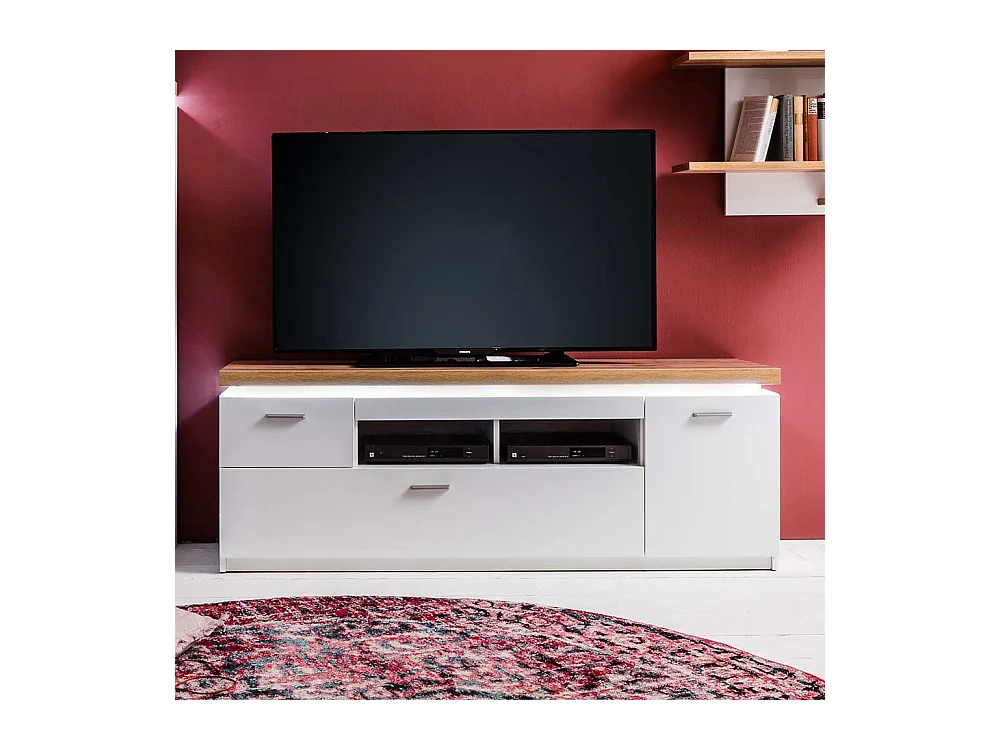 TV Board in Weiß und Wildeiche Optik LED Beleuchtung