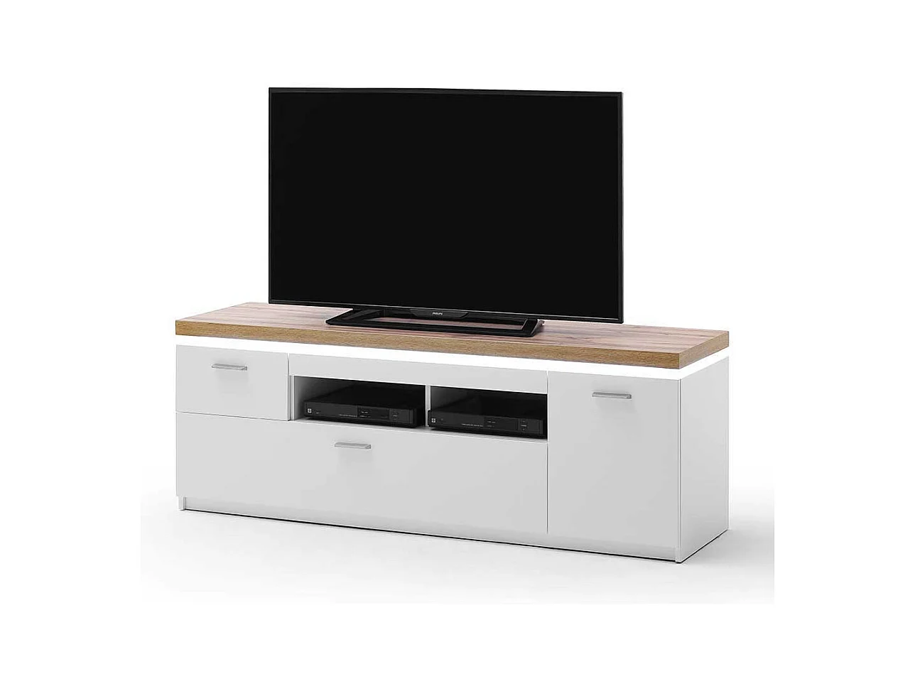 TV Board in Weiß und Wildeiche Optik LED Beleuchtung