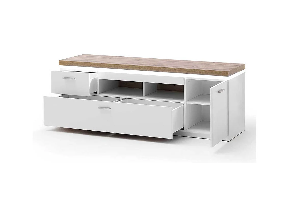 TV Board in Weiß und Wildeiche Optik LED Beleuchtung