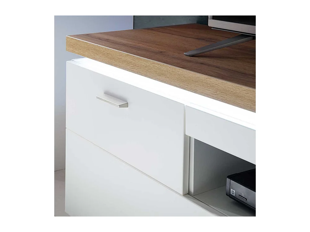 TV Board in Weiß und Wildeiche Optik LED Beleuchtung