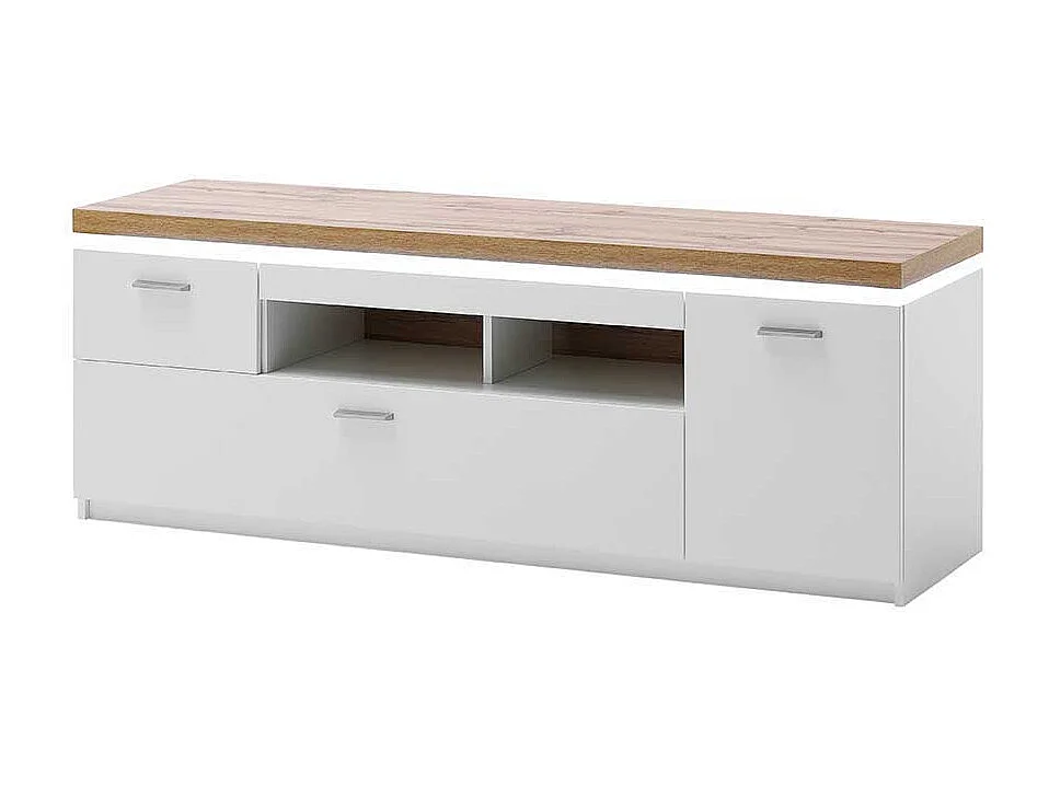 TV Board in Weiß und Wildeiche Optik LED Beleuchtung