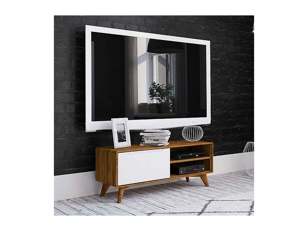 Fernsehertisch in Weiß und Wildeiche 120 cm breit
