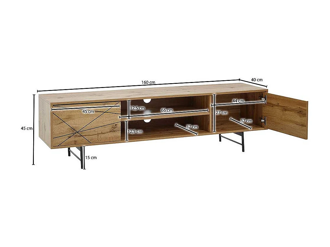 Flachstrecke Wohnzimmer in Eichefarben und Schwarz 160 cm breit