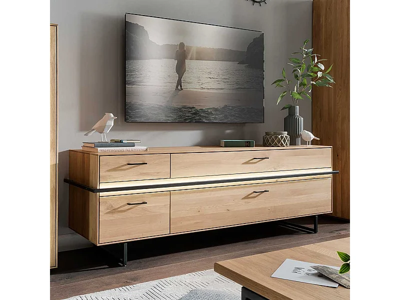 Lowboard Asteiche aus Massivholz vier Schubladen