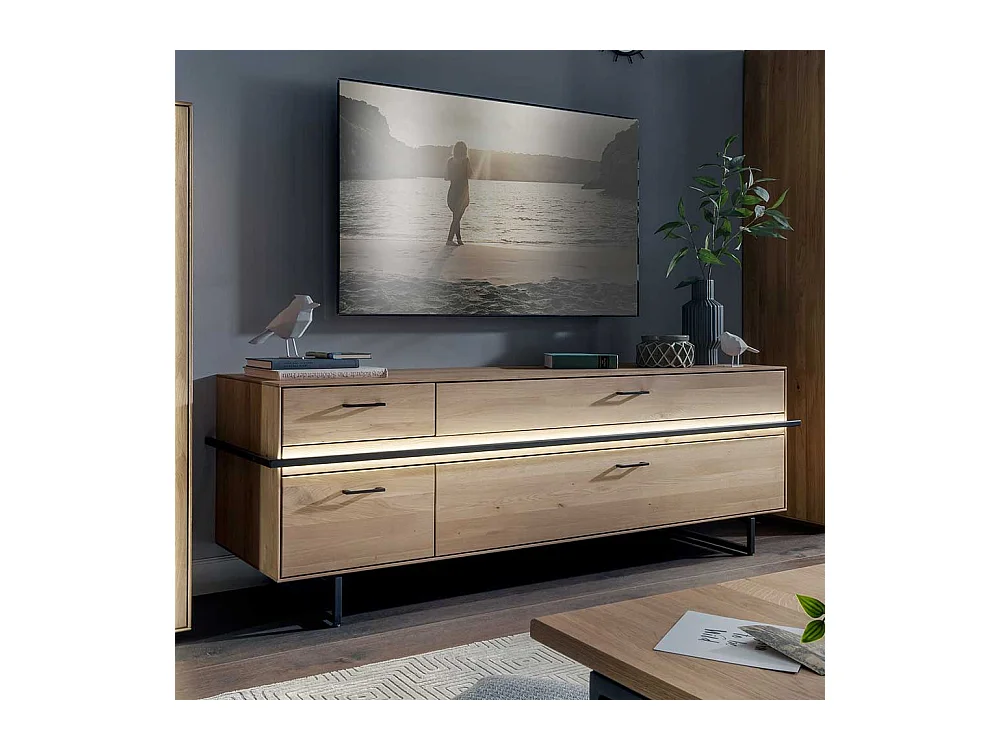 Lowboard Asteiche aus Massivholz vier Schubladen