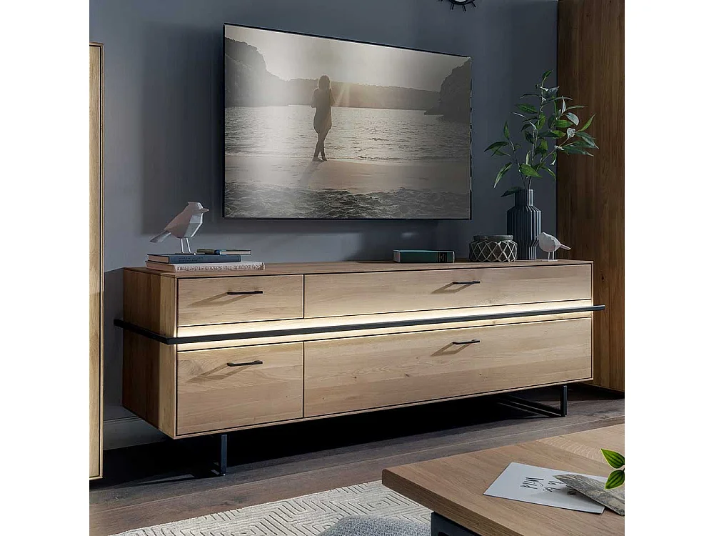 Lowboard Asteiche aus Massivholz vier Schubladen