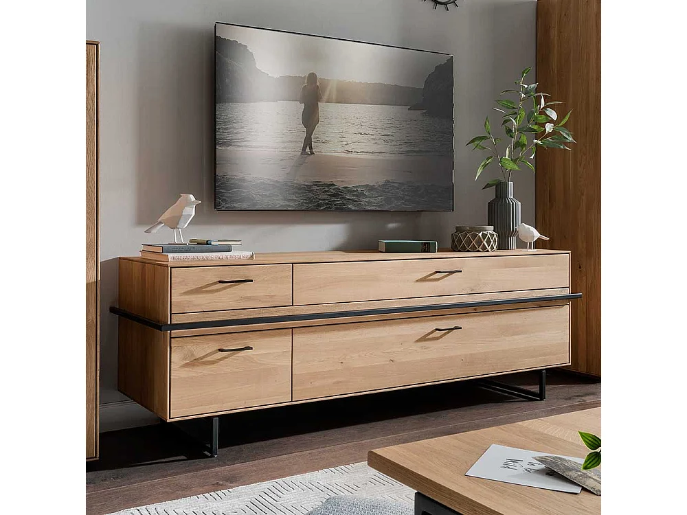 Lowboard Asteiche aus Massivholz vier Schubladen