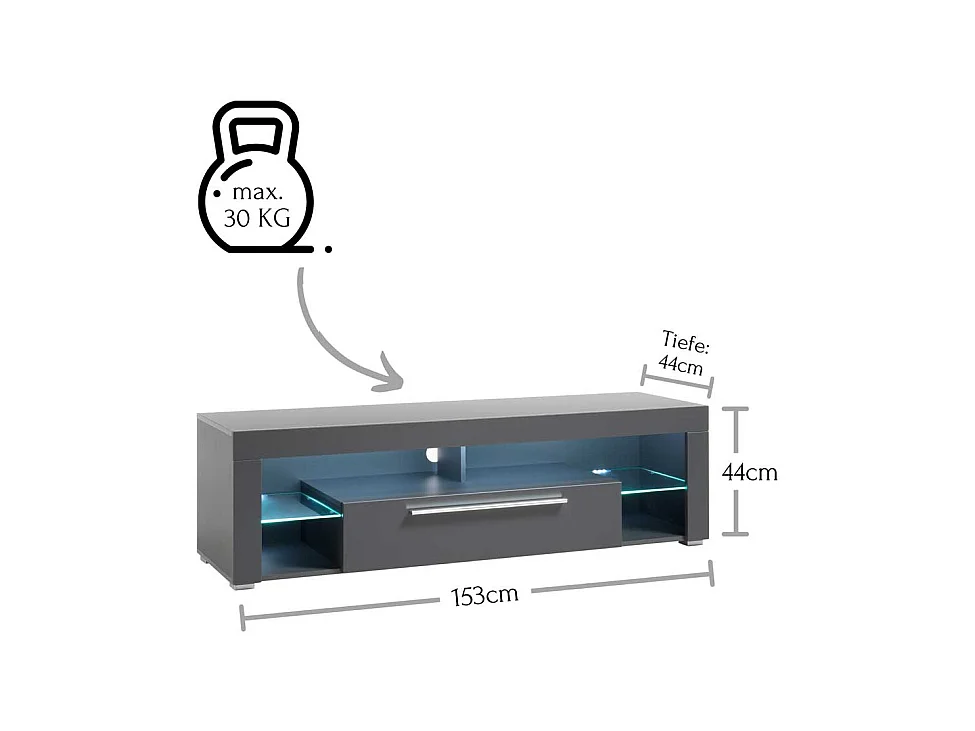 TV Board in Grau Klappe und Gerätefach