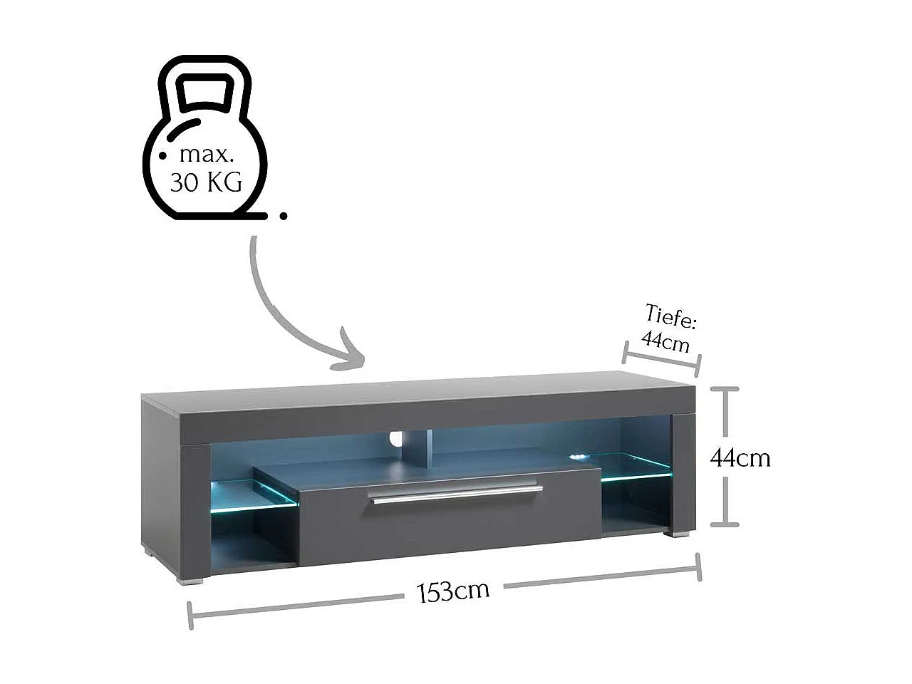 TV Board in Grau Klappe und Gerätefach