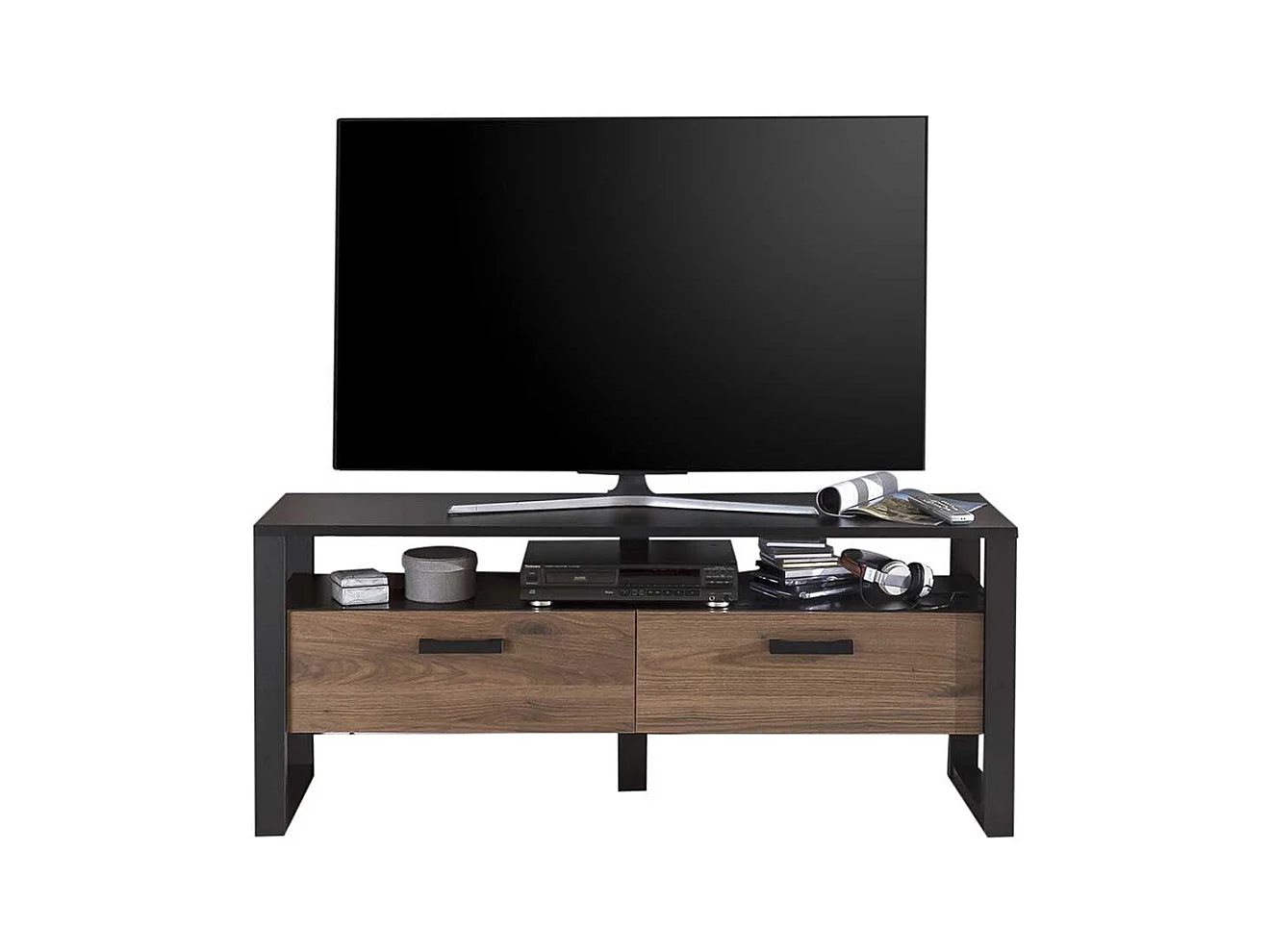 TV Lowboard mit zwei Schubladen ein offenes Gerätefach