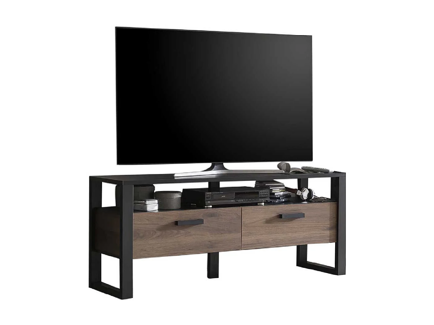 TV Lowboard mit zwei Schubladen ein offenes Gerätefach