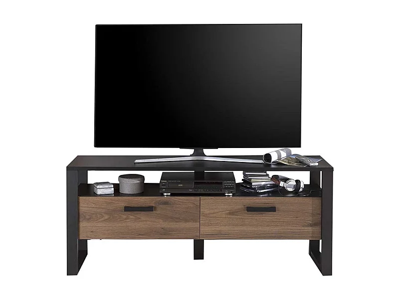 TV Lowboard mit zwei Schubladen ein offenes Gerätefach